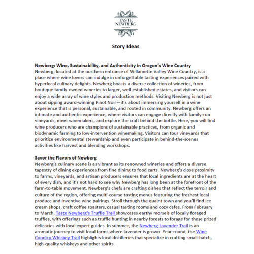 Newberg Story Ideas
